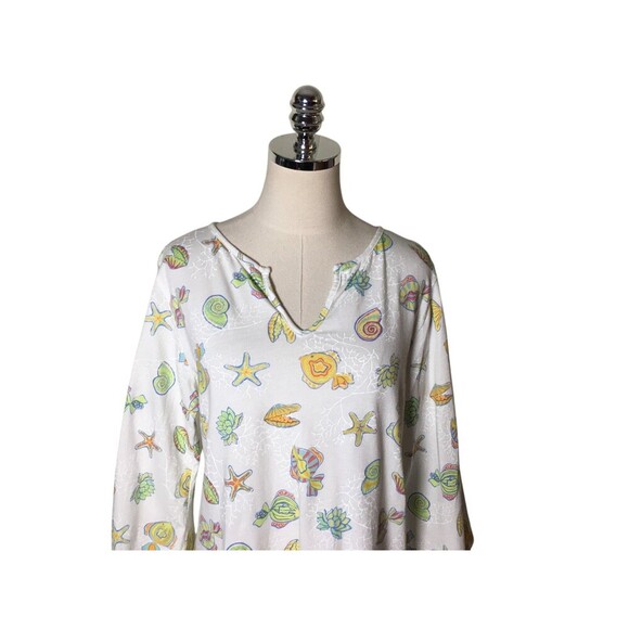 Icantoo Top Women's Size Medium White Sea Shells 100% Cotton Long Sleeve - Picture 3 of 6